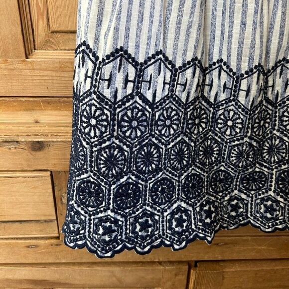 Joy Joy Large White Blue Striped‎ Blouse Off The Shoulder Embrodiered - Picture 4 of 12